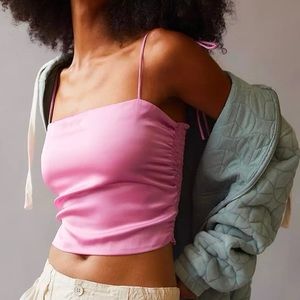 urban outfitters pink satin crop top